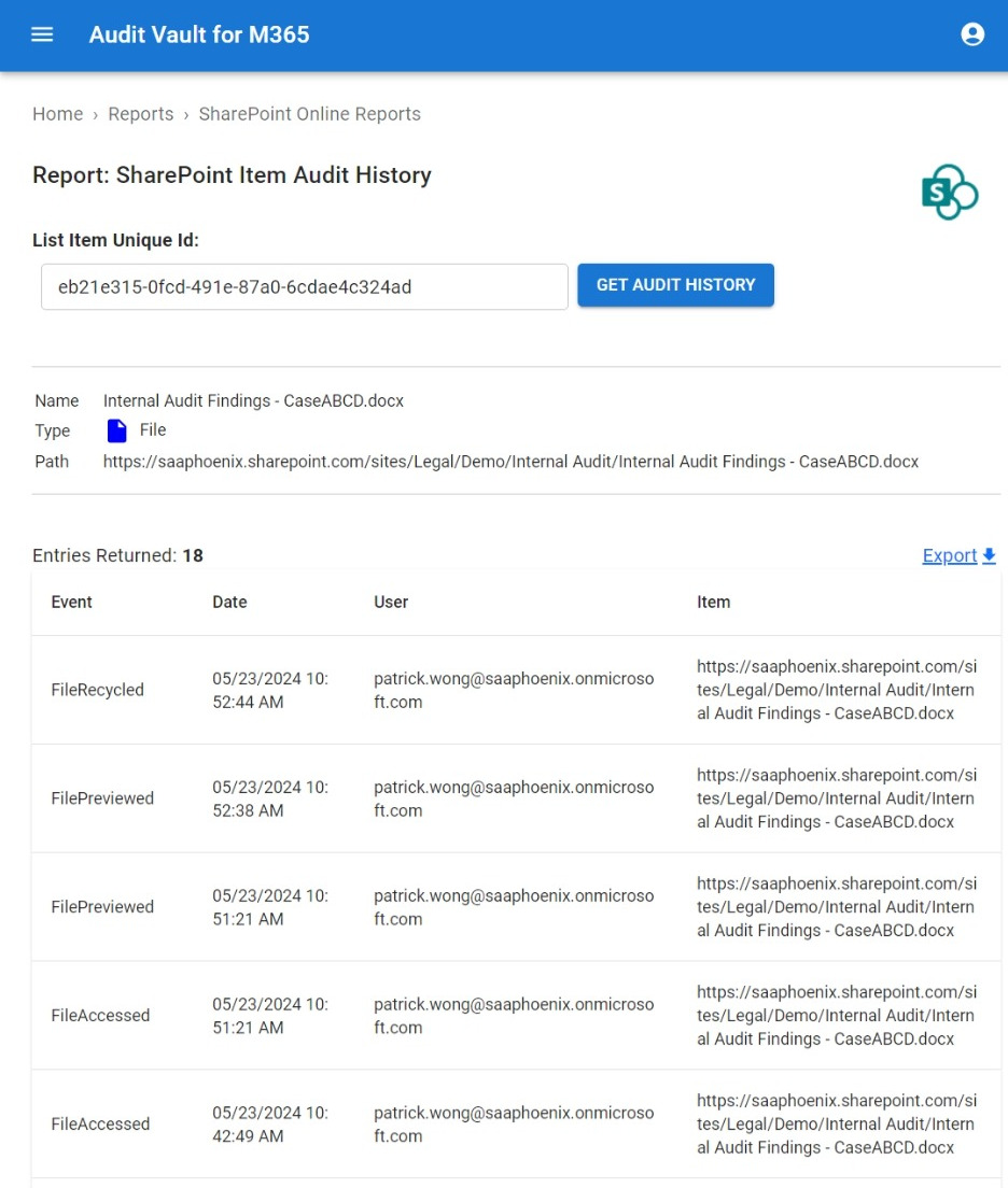 GxP SharePoint Audit History